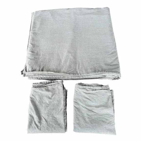 VTG IKEA BERGPALM Mint Green Micro Stripe 3-Piece F/Q Duvet Set 100% Cotton GUC